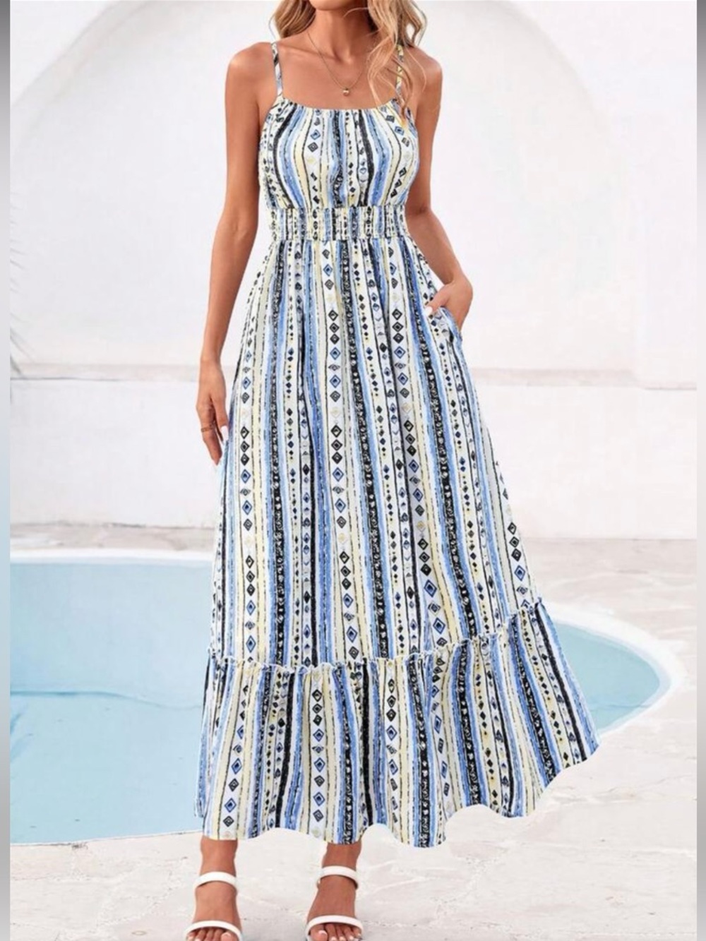 Scoop-Neck Floral Print Maxi Dress